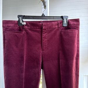 Banana Republic, Sloan, cropped pressed pants, crushed velvet, plum color, 12